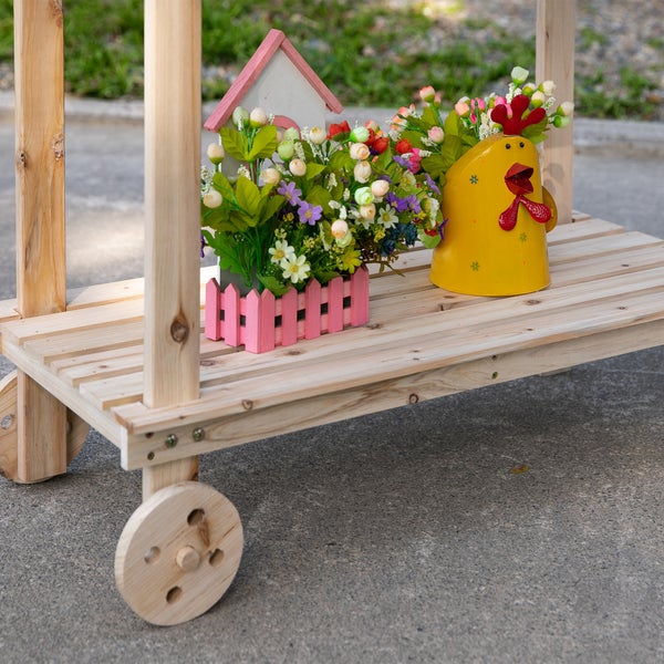 Outsunny Pflanztisch mit Schublade 2 Stufen Gärtnertisch mit waschbecken und Rollen Garten Tannenholz Natur 92 x 45 x 119 cm