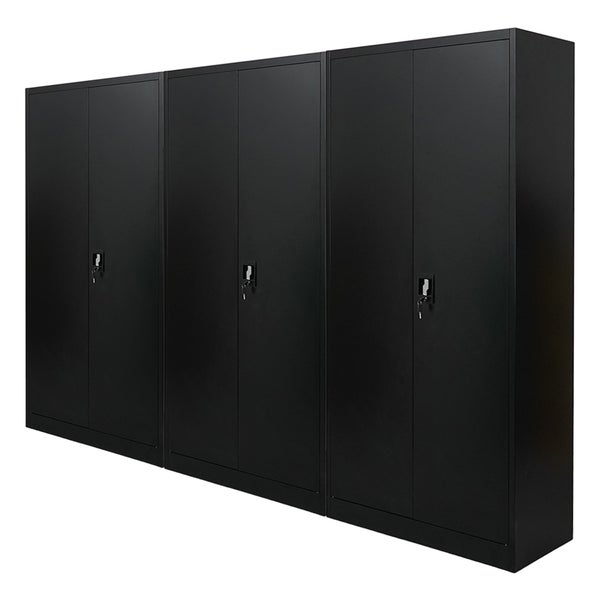 PROREGAL Mega Deal 3x Flügeltürenschrank ELEPHANT HxBxT 185 x 90 x 40 cm 4 Fachböden Fertig Aufgebaut Schwarz