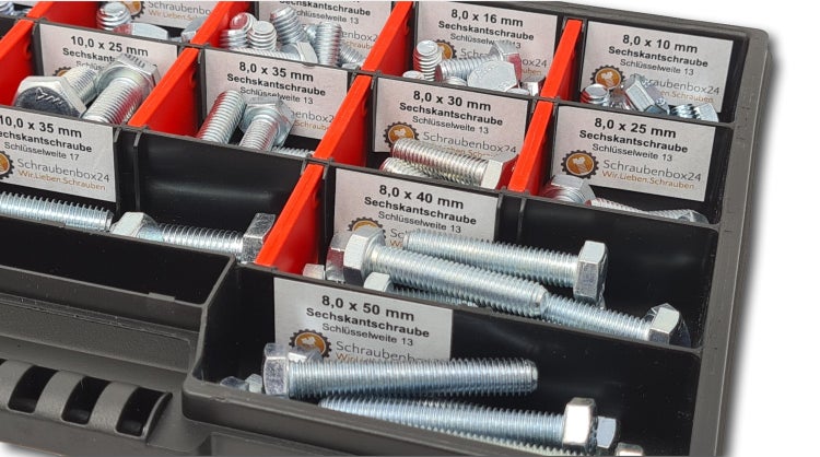 Sechskantschrauben Sortiment M8-M10 // 10mm-50mm 110 tlg. Schraubenbox DIN 933 Vollgewindeschrauben Maschinenschrauben Gewindeschrauben Sechskantschrauben