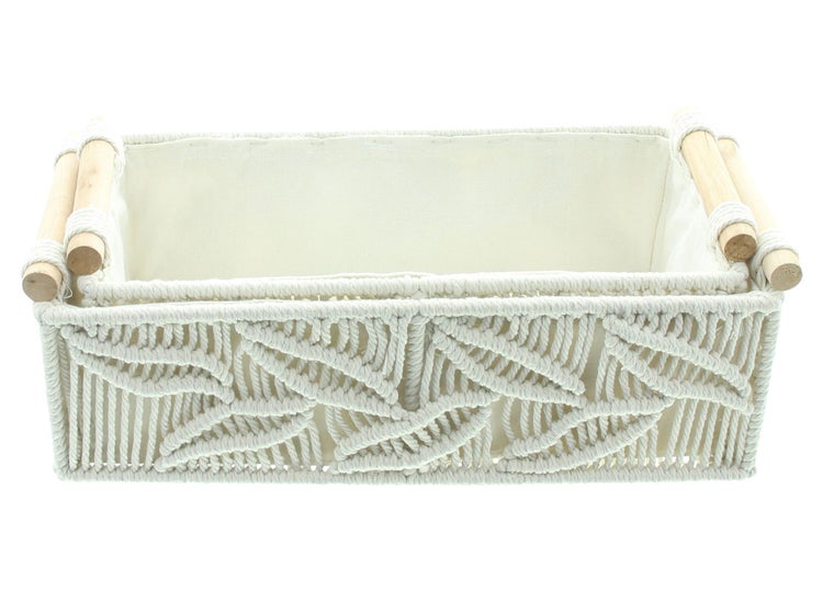 FRANK FLECHTWAREN | Textilkorb Blattstruktur, 2er Set, METALL, HOLZ, BAUMWOLLE, TEXTIL, 30 x 14 x 12 cm, 34 x 17 x 12 cm