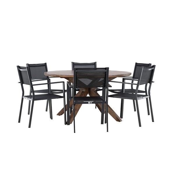 Gartenmöbelset mit rundem Tisch und sechs Stühlen