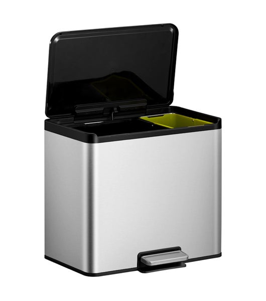 PROREGAL Rechteckiger Treteimer Aus Gebürstetem Edelstahl Mit Soft Close & Stay Open Deckel 29 Liter HxBxT 41,1 x 46,2 x 38,8 cm Silber