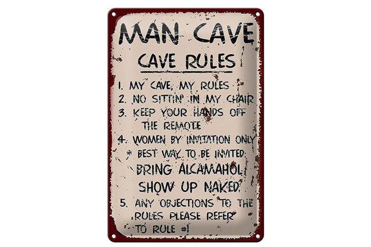 Blechschild Spruch 20x30cm Man cave my cave my rules