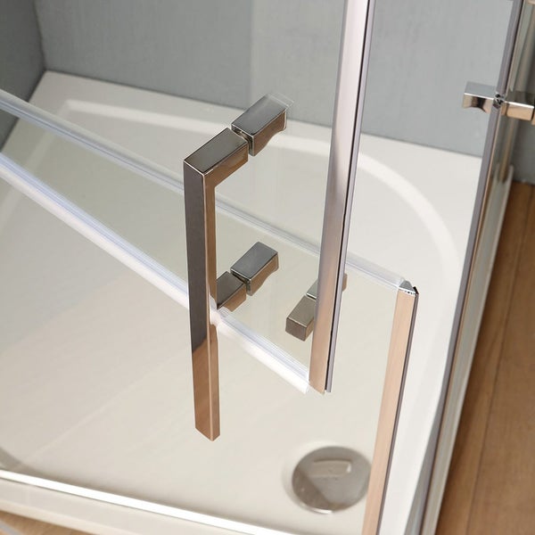 Eckdusche mit 2 Pendeltüren Oben + Unten, Teilrahmen Chrom