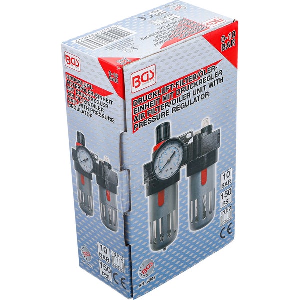 BGS Druckluft-Filter / Öler-Einheit mit Druckregler - 8603