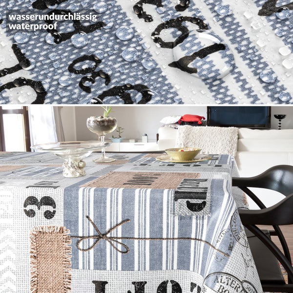 Tischdekoration mit wasserabweisender Tischdecke im Patchwork Design