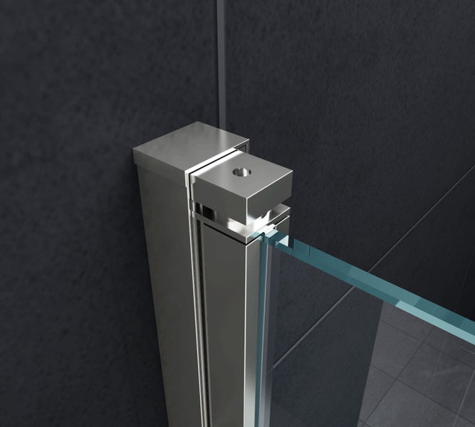 Detail einer Duschkabine mit Metallprofil und Glas