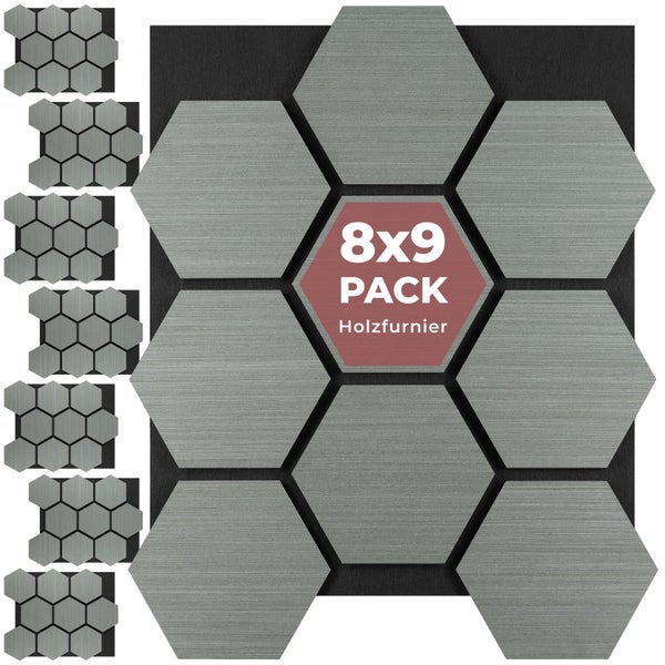 Sechseckige Wandpaneele aus Holzfurnier, 8 mal 9 Packung.