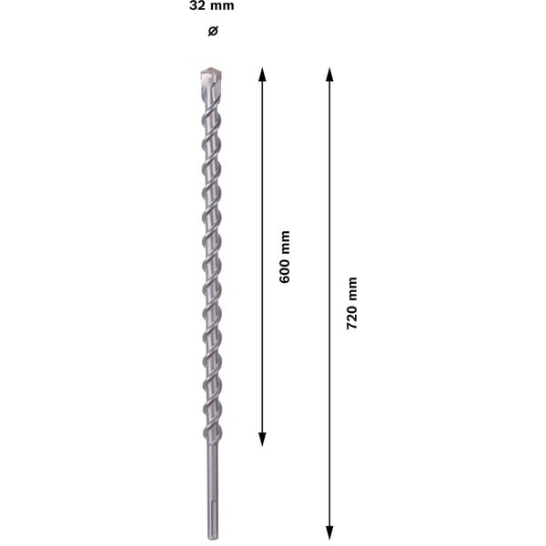 32 mm Betonbohrer mit den Maßen 600 mm und 720 mm