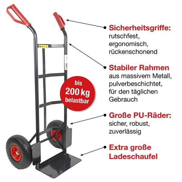 Sackkarre mit einer Traglast von bis zu 200 Kilogramm.