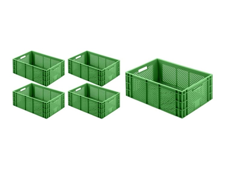 PROREGAL SparSet 5x Eurobehälter Obst- und Gemüsekasten HxBxT 22 x 40 x 60 cm 43 Liter Grün Obst-Gemüsekiste Obstkorb Transportbox