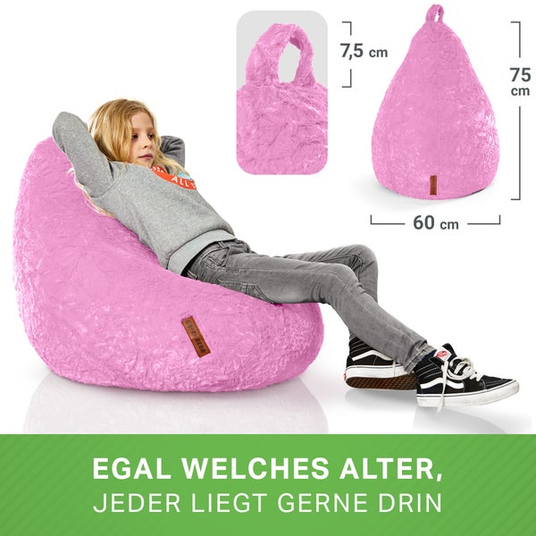 Green Bean Plüsch Sitzsack 45x45x60cm - Indoor Sitzkissen mit 120L EPS Perlen Füllung Kuschelig Waschbar - Bean Bag Bodenkissen Lounge Chair Sitzhocker - Rosa