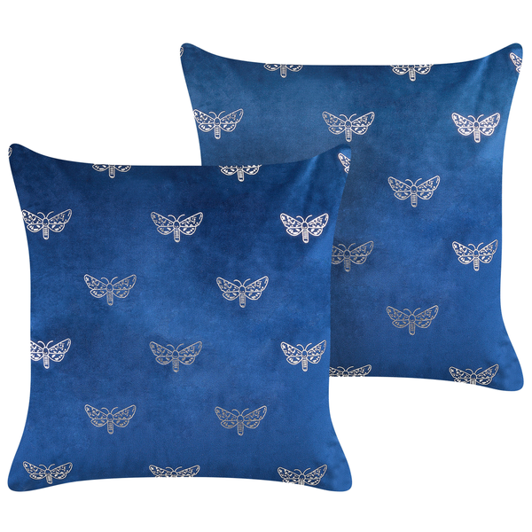 Dekokissen 2er Set YUZURI Samtstoff 45 x 45 cm Marineblau Tiermuster