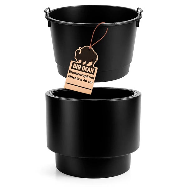 Schwarzer Blumentopf Big Dean mit Einsatz, Durchmesser 40 cm