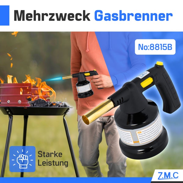 ZMC Gasbrenner 1,3 kW + 4 Gaskartuschen 190g, Schweißbrenner Flambierbrenner bis zu 1350°C, Bunsenbrenner Lötbrenner Brenneraufsatz, Küchenbrenner mit einstellbare Flamme, mit Piezo-Zündung