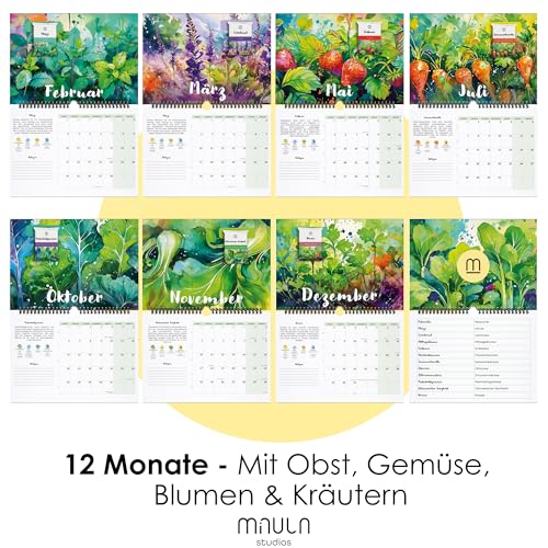 Saatgut Kalender 2025 - Einpflanzbarer Kalender Wandkalender 2025 A4 - Monatskalender 2025 mit 12 Sorten EU Samen - Kalender zum Einpflanzen - Gemüse, Kräuter, Obst & Blumen WC014_25