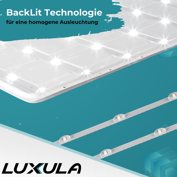 Luxula Logo mit Backlit Technologie für eine homogene Ausleuchtung
