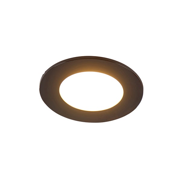 Runder LED Einbaustrahler aus Metall in Bronze-Optik mit warmweißem Licht.