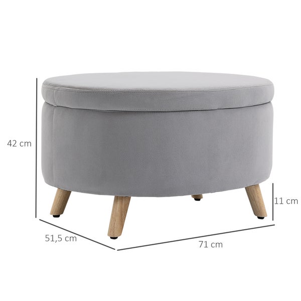 HOMCOM Sitzbank mit Stauraum, Oval Polsterbank mit Deckel, Bettbank mit Samtoptik, für Flur Schlafzimmer Wohnzimmer, Holzbeine 71 x 51,5 x 42 cm Hellgrau