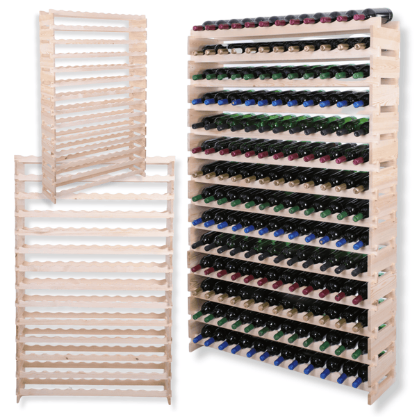 Weinregal VINOTECA FLEX PRO HxBxT 191x123x28cm 168 Flaschen auf 14 Ebenen Massives Kiefernholz Natur unbehandelt