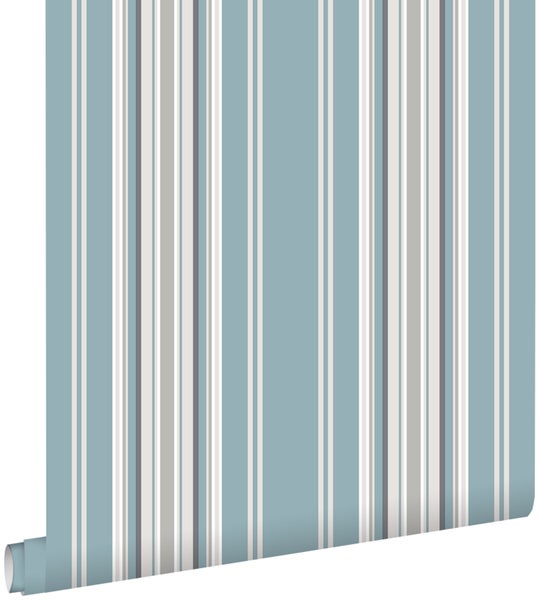ESTAhome Tapete Streifen Vintage Blau und Grau - 53 cm x 10.05 m - 138807