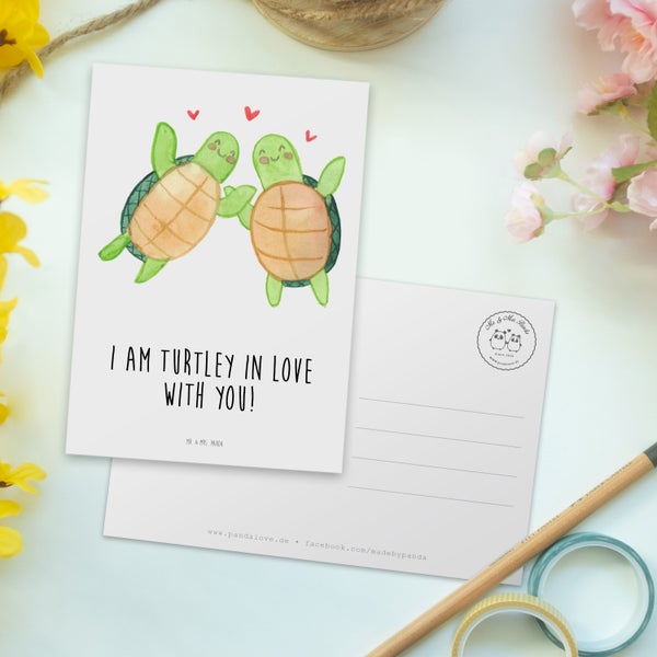 Mr. & Mrs. Panda Postkarte Schildkröten Paar - Weiß