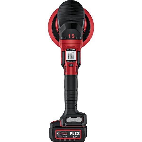 FLEX Akku Exzenterpolierer XFE 15 150 18-EC mit 18 Volt Akku für professionelle Fahrzeugaufbereitung.