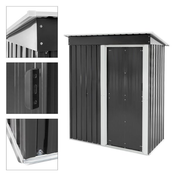 ML-Design Metall Gerätehaus M mit Pultdach, Schiebetür und Fundament, 2,1 m³, 150x184x76 cm, Dunkelgrau, Geräteschuppen aus Stahl, Geräumiges Gartenhaus Outdoor, Garten Schuppen klein Geräteschrank