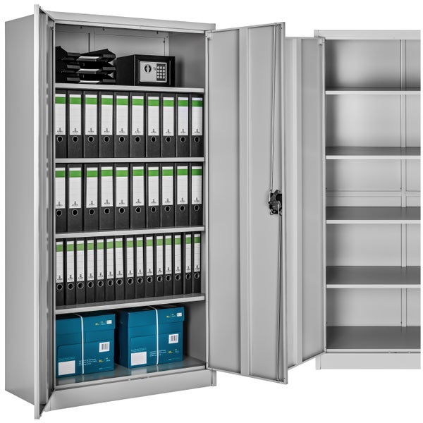 Aktenschrank tectake  180 x 90 x 40 cm aus pulverbeschichtetem Stahl grau