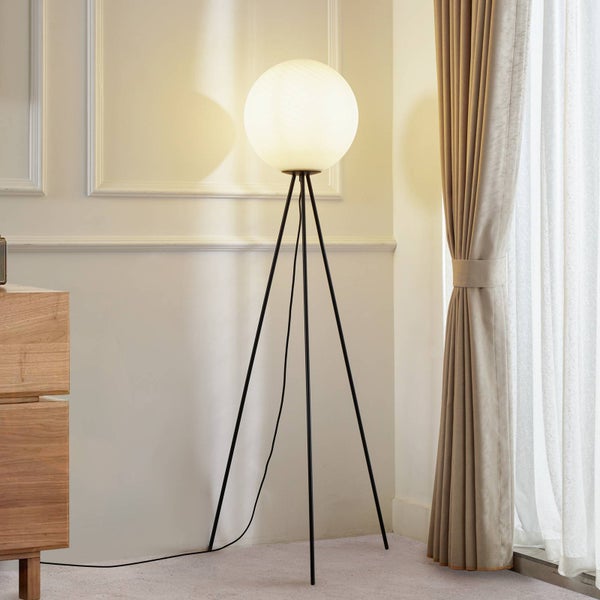Lucande Stehlampe Kestralia (Modern) in Weiß aus Glas (1 flammig, E27) - Stehleuchte Standleuchte Floor Lamp Wohnzimmerlampe Wohnzimmerleuchte