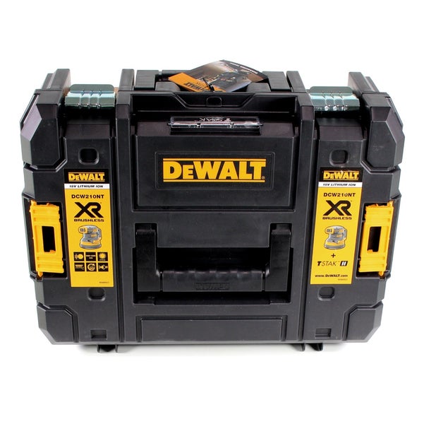 DeWALT Werkzeugkoffer TSTAK II für Exzenterschleifer DCW210NT aus robustem Kunststoff mit Tragegriff.
