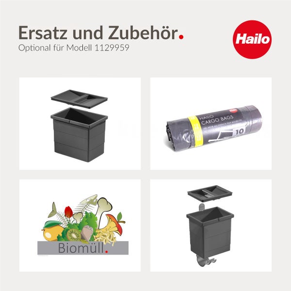 Hailo Ersatzteile und Zubehör für Abfallsammler inklusive Müllbeutel, Innenbehälter und Deckel.
