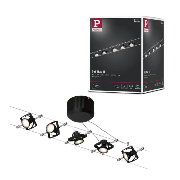 Seilsystem Mac II Basisset GU5,3 max. 5x10W dimmbar 230/12V Schwarz matt