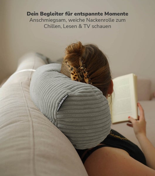mokebo Nackenkissen mit Cordbezug 'Das Nickerchen', Nackenrolle oder Kissenrolle in Grau