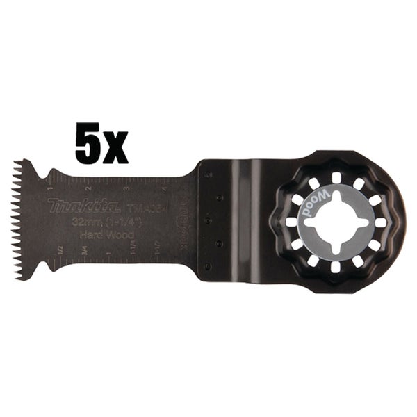 Fünf oszillierende Sägeblätter von Makita, 32 Millimeter, für Hartholz