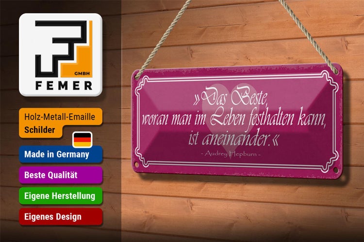 Blechschild Spruch 27x10cm woran festhalten ist aneinander Dekoration