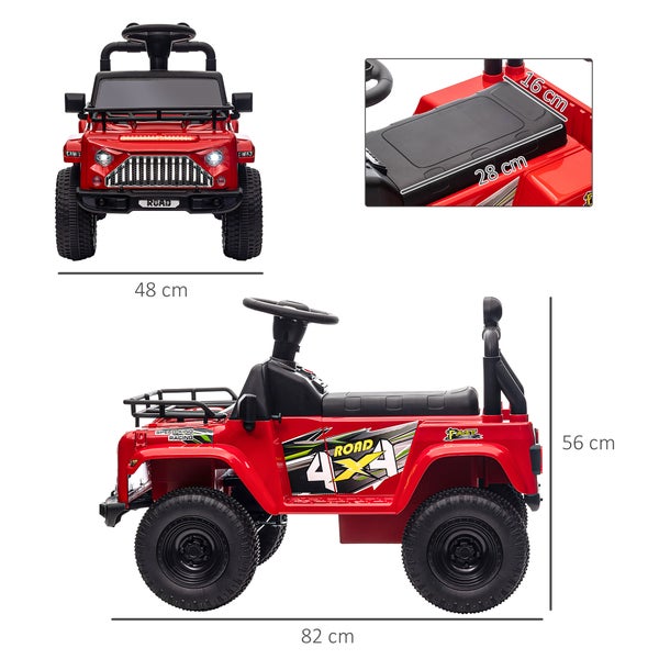 HOMCOM Elektro Kinderauto mit Musikanschluss, Stauraum, Scheinwerfer, Hupe, 3 km/h, für Kinder 3-5 Jahre, 82L x 48B x 56H cm, Kunststoff, Metall, Rot