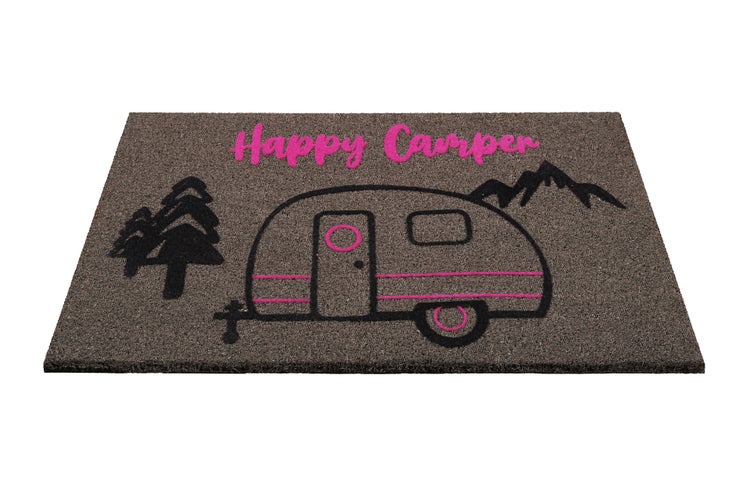 Fußmatte aus Kokosfaser Grau Schwarz Happy Camper WECONhome 40x60 cm