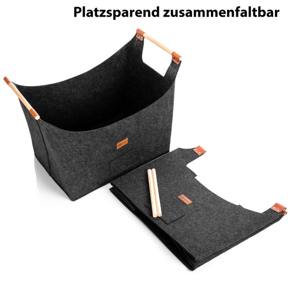 BigDean Holzkorb für Kaminholz belastbar bis 15kg – Brennholzkorb aus robustem Filz,Kaminholzkorb für Brennholz, Feuerholzkorb für Brennholz oder Zeitung