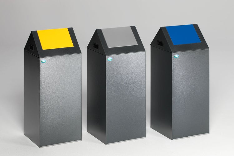 PROREGAL Selbstlöschender Wertstoffsammler Spitz Mit Einwurfklappe 60 Liter HxBxT 80 x 32 x 32 cm Verzinkter Stahl Grau Silber