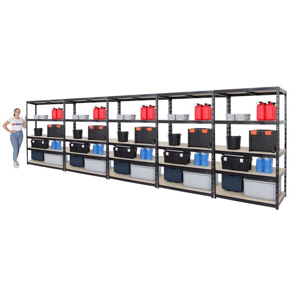 PROREGAL Mega Deal 5x Schwerlastregal Giant Tiger HxBxT 200 x 120 x 60 cm Fachlast 265 kg 5-Ebenen Schwarz