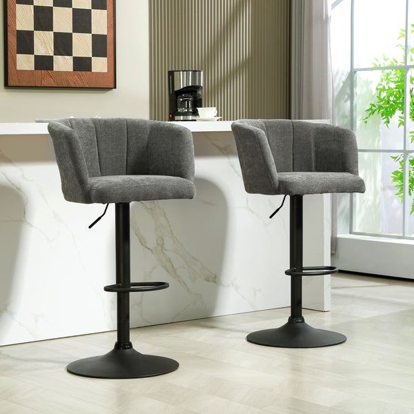 HOMCOM 2er-Set Barhocker, Bistrohocker mit Fußstütze, Drehbar Barstuhl, Höhenverstellbar Küchenhocker mit Leinenbezug, für Wohnzimmer, Esszimmer, Dunkelgrau