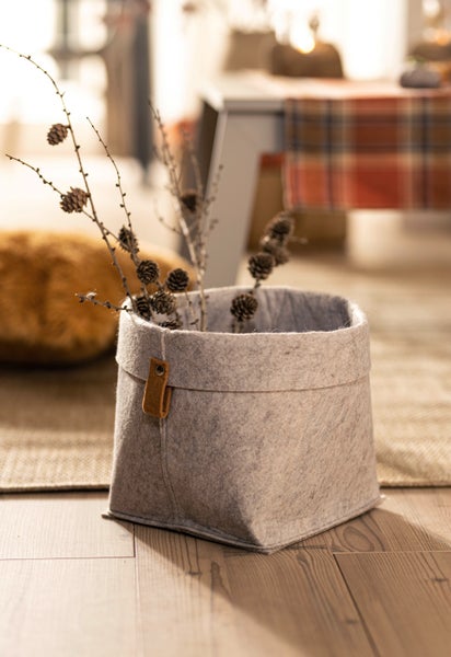 FRANK FLECHTWAREN | Filztasche Pure, 2er Set, FILZ AUS PET, FILZ, METALL, 30 x 30 x 34 cm, 22 x 22 x 23 cm