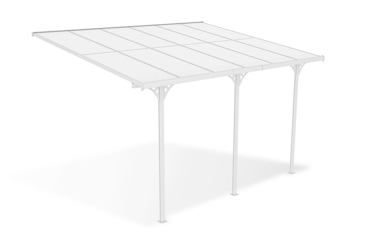 Terrassenüberdachung garten alu Weiß KLEO - Höhe verstellbar 374x300x225/270 cm - mit Polycarbonat Dach Weiß halbtransparent 6mm Auch Pergola/Carport