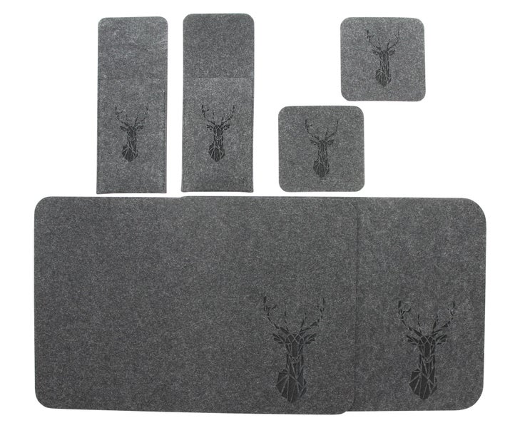 FRANK FLECHTWAREN | Tischset Trend-Hirsch, 6tlg., FILZ, Platzmatte 30 x 45 cm
