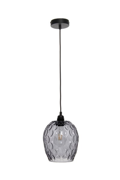 Vintage Glaslampe Grau, Hängelampe Retro Glaskugellampe 27 cm | Wohnzimmer Esszimmer Leuchte