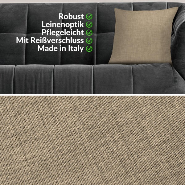 Kissenhülle Beigegrau 40x40cm mit Füllung Leinenoptik