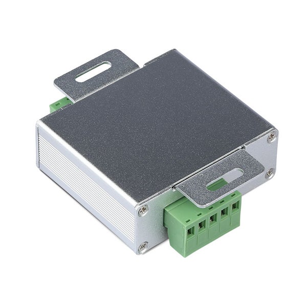 Elektronischer LED-Dimmer aus Metallgehäuse mit grünen Anschlüssen