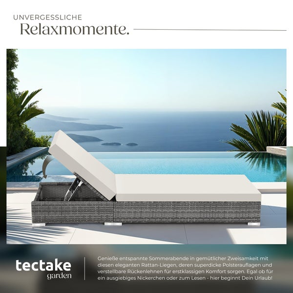 2er Set Rattan Sonnenliegen tectake  wetterfest und UV-beständig mit Aluminiumgestell grau