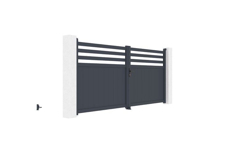 Drehtor 3,4m NEVIS H.160cm Aluminium + 2 EIFEL-Pfosten 15x15cm H.190cm GRAU